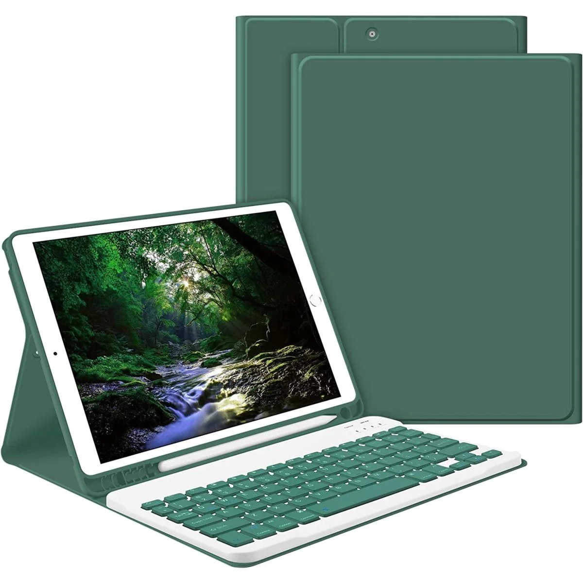 iPad Air / Air 2 (9.7 inch) Hoes Toetsenbord - Leer - Keyboard Case voor Apple iPad Air 9.7 inch (1e en 2e Generatie) - iPad Hoesje met Toetsenbord - Donker Groen - Bluetooth Toetsenbord iPad - iPad Toetsenbord - Afbeelding 2