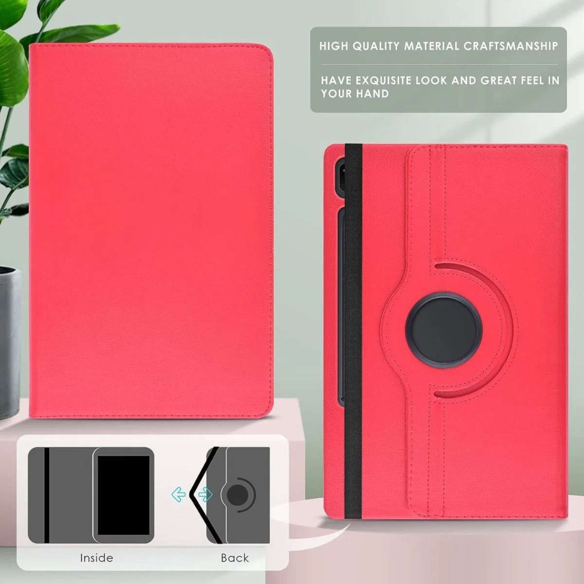 Samsung Galaxy Tab S9 Plus Hoesje - Draaibaar - 12.4 inch Case - Samsung Tab S9 Hoes Hardcover Bookcase Met Uitsparing S Pen - Rood - Afbeelding 3
