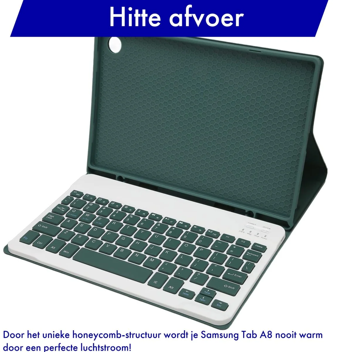 Samsung Tab A8 Hoes met Toetsenbord - Leer - Keyboard case voor Samsung Galaxy Tab A8 (10.5 inch) - SM-X200, SM-X205 - Tablet Hoesje met Toetsenbord - Donker Groen - Bluetooth Toetsenbord Tablet - Samsung Toetsenbord - Afbeelding 7