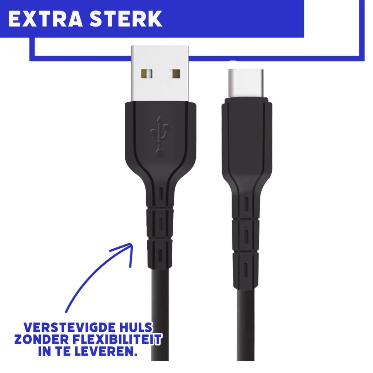 USB-C Stekker Oplader Kabel 2 Meter voor Samsung met Quick Charge - Extra Verstevigd - Zwart - Afbeelding 6